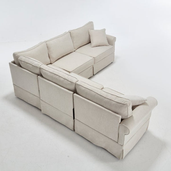 English Elm [new Arrived] Modular Linen Sectional Sofa with Reversible Chaise and Pocket Spring Support Beige W2108S00098