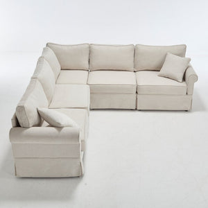 English Elm [new Arrived] Modular Linen Sectional Sofa with Reversible Chaise and Pocket Spring Support Beige W2108S00098