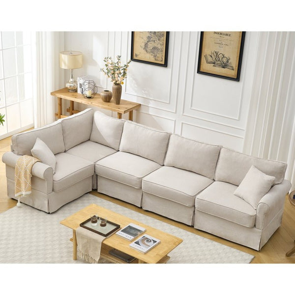 English Elm [new Arrived] Modular Linen Sectional Sofa with Reversible Chaise and Pocket Spring Support Beige W2108S00098