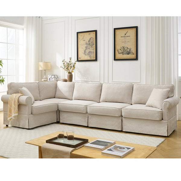 English Elm [new Arrived] Modular Linen Sectional Sofa with Reversible Chaise and Pocket Spring Support Beige W2108S00098