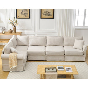 English Elm [new Arrived] Modular Linen Sectional Sofa with Reversible Chaise and Pocket Spring Support Beige W2108S00098