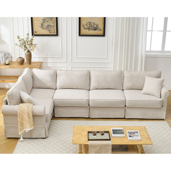 English Elm [new Arrived] Modular Linen Sectional Sofa with Reversible Chaise and Pocket Spring Support Beige W2108S00098