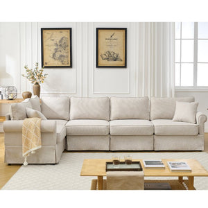 English Elm [new Arrived] Modular Linen Sectional Sofa with Reversible Chaise and Pocket Spring Support Beige W2108S00098