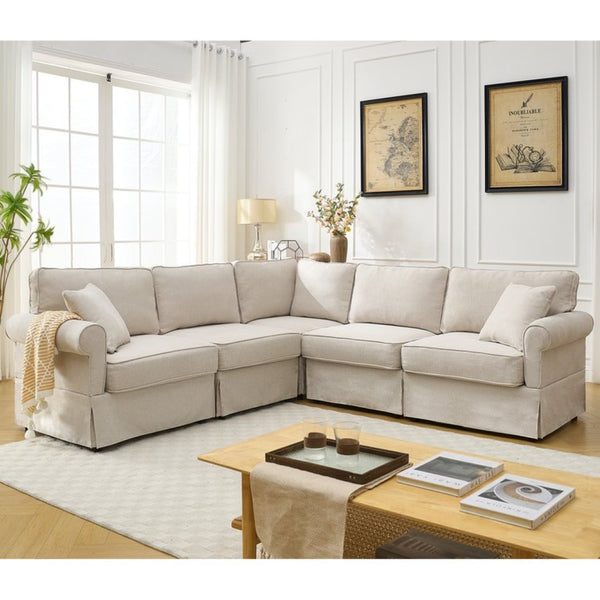 English Elm [new Arrived] Modular Linen Sectional Sofa with Reversible Chaise and Pocket Spring Support Beige W2108S00098