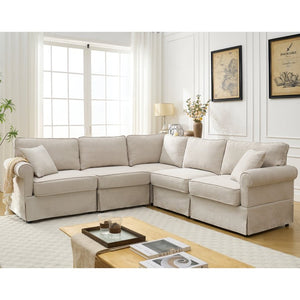 English Elm [new Arrived] Modular Linen Sectional Sofa with Reversible Chaise and Pocket Spring Support Beige W2108S00098