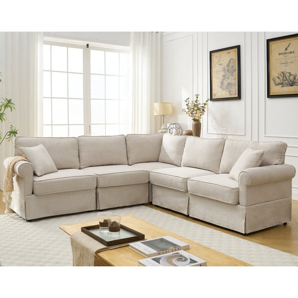 English Elm [new Arrived] Modular Linen Sectional Sofa with Reversible Chaise and Pocket Spring Support Beige W2108S00098