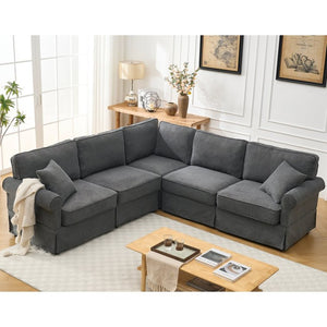 English Elm [new Arrived] Modular Linen Sectional Sofa with Reversible Chaise and Pocket Spring Support Dark Gray W2108S00099