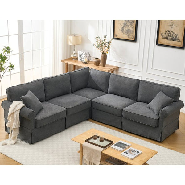 English Elm [new Arrived] Modular Linen Sectional Sofa with Reversible Chaise and Pocket Spring Support Dark Gray W2108S00099