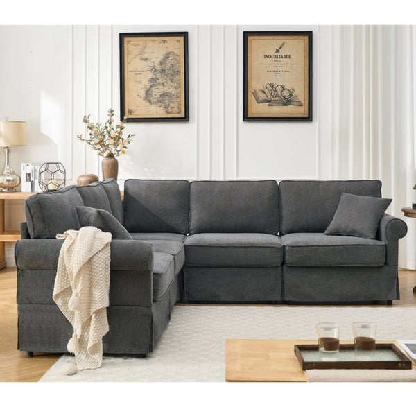 English Elm [new Arrived] Modular Linen Sectional Sofa with Reversible Chaise and Pocket Spring Support Dark Gray W2108S00099