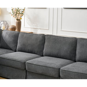 English Elm [new Arrived] Modular Linen Sectional Sofa with Reversible Chaise and Pocket Spring Support Dark Gray W2108S00099