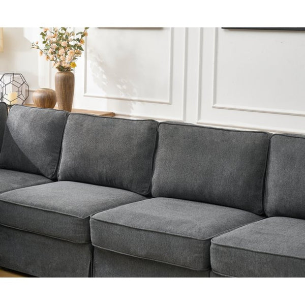 English Elm [new Arrived] Modular Linen Sectional Sofa with Reversible Chaise and Pocket Spring Support Dark Gray W2108S00099