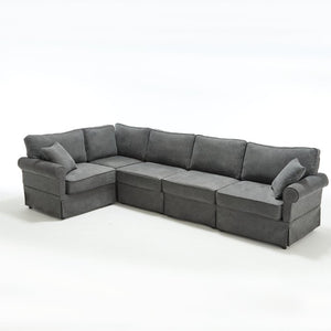 English Elm [new Arrived] Modular Linen Sectional Sofa with Reversible Chaise and Pocket Spring Support Dark Gray W2108S00099