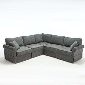 English Elm [new Arrived] Modular Linen Sectional Sofa with Reversible Chaise and Pocket Spring Support Dark Gray W2108S00099
