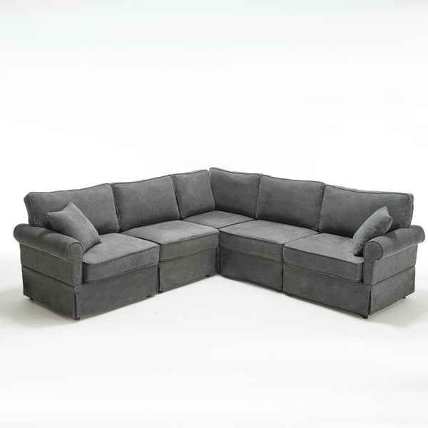 English Elm [new Arrived] Modular Linen Sectional Sofa with Reversible Chaise and Pocket Spring Support Dark Gray W2108S00099