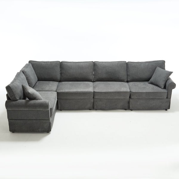 English Elm [new Arrived] Modular Linen Sectional Sofa with Reversible Chaise and Pocket Spring Support Dark Gray W2108S00099