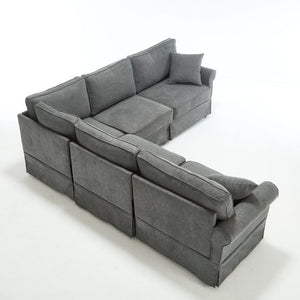 English Elm [new Arrived] Modular Linen Sectional Sofa with Reversible Chaise and Pocket Spring Support Dark Gray W2108S00099
