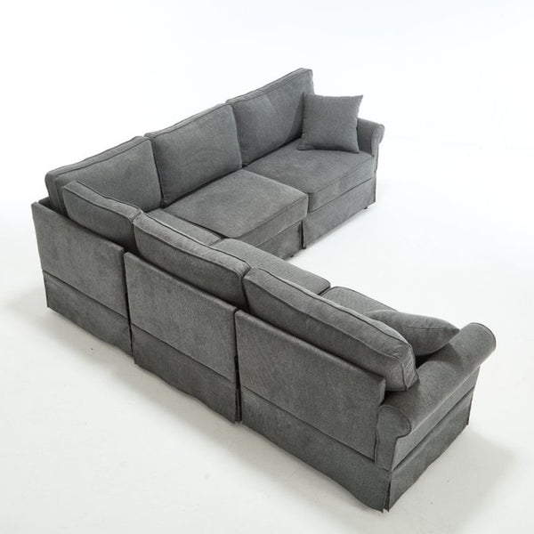 English Elm [new Arrived] Modular Linen Sectional Sofa with Reversible Chaise and Pocket Spring Support Dark Gray W2108S00099