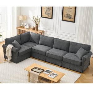 English Elm [new Arrived] Modular Linen Sectional Sofa with Reversible Chaise and Pocket Spring Support Dark Gray W2108S00099