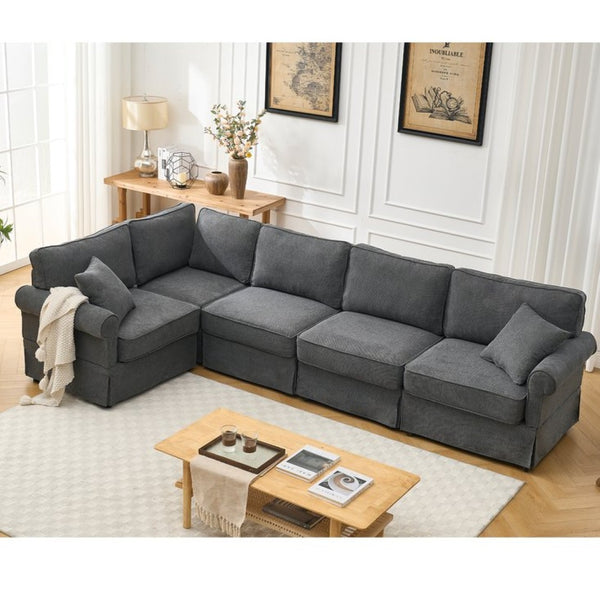 English Elm [new Arrived] Modular Linen Sectional Sofa with Reversible Chaise and Pocket Spring Support Dark Gray W2108S00099
