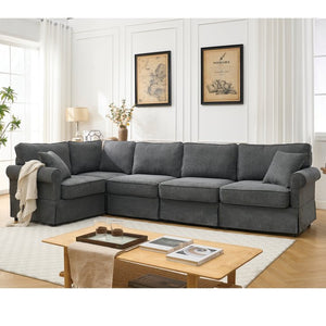 English Elm [new Arrived] Modular Linen Sectional Sofa with Reversible Chaise and Pocket Spring Support Dark Gray W2108S00099