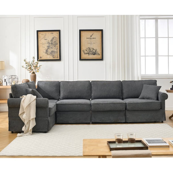 English Elm [new Arrived] Modular Linen Sectional Sofa with Reversible Chaise and Pocket Spring Support Dark Gray W2108S00099