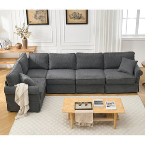 English Elm [new Arrived] Modular Linen Sectional Sofa with Reversible Chaise and Pocket Spring Support Dark Gray W2108S00099
