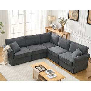 English Elm [new Arrived] Modular Linen Sectional Sofa with Reversible Chaise and Pocket Spring Support Dark Gray W2108S00099