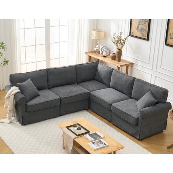 English Elm [new Arrived] Modular Linen Sectional Sofa with Reversible Chaise and Pocket Spring Support Dark Gray W2108S00099