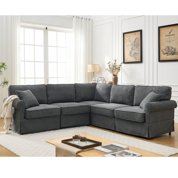 English Elm [new Arrived] Modular Linen Sectional Sofa with Reversible Chaise and Pocket Spring Support Dark Gray W2108S00099