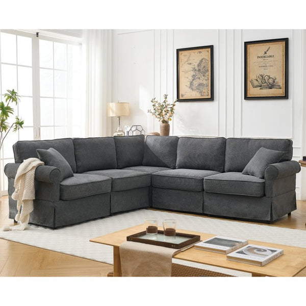 English Elm [new Arrived] Modular Linen Sectional Sofa with Reversible Chaise and Pocket Spring Support Dark Gray W2108S00099