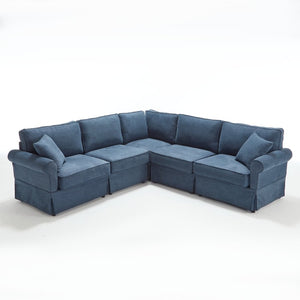 English Elm [new Arrived] Modular Linen Sectional Sofa with Reversible Chaise and Pocket Spring Support Dark Blue W2108S00100