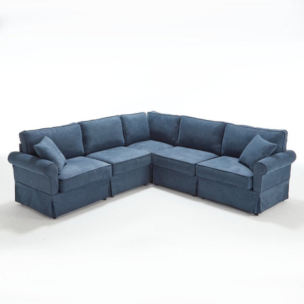 English Elm [new Arrived] Modular Linen Sectional Sofa with Reversible Chaise and Pocket Spring Support Dark Blue W2108S00100