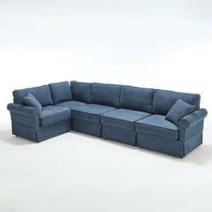 English Elm [new Arrived] Modular Linen Sectional Sofa with Reversible Chaise and Pocket Spring Support Dark Blue W2108S00100