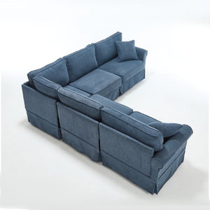 English Elm [new Arrived] Modular Linen Sectional Sofa with Reversible Chaise and Pocket Spring Support Dark Blue W2108S00100