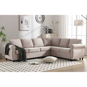 English Elm [new Arrived] Riveted L-shaped Sleeper Sectional with Pull-out Bed for Large Living Rooms Beige W2108S00101