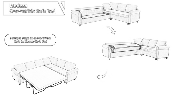 English Elm [new Arrived] Riveted L-shaped Sleeper Sectional with Pull-out Bed for Large Living Rooms Beige W2108S00101