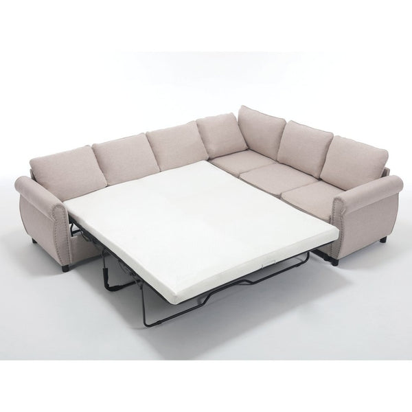 English Elm [new Arrived] Riveted L-shaped Sleeper Sectional with Pull-out Bed for Large Living Rooms Beige W2108S00101