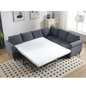 English Elm [new Arrived] Riveted L-shaped Sleeper Sectional with Pull-out Bed for Large Living Rooms Gray W2108S00102