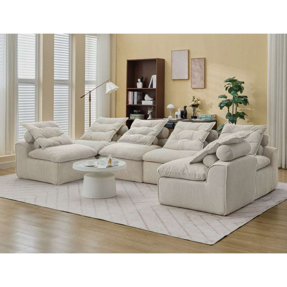 English Elm [new Corduroy Modular Floor Sofa Six Piece Armless Sectional with Neck and Lumbar Pillows W2108S00117
