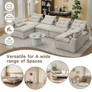 English Elm [new Corduroy Modular Floor Sofa Six Piece Armless Sectional with Neck and Lumbar Pillows W2108S00117