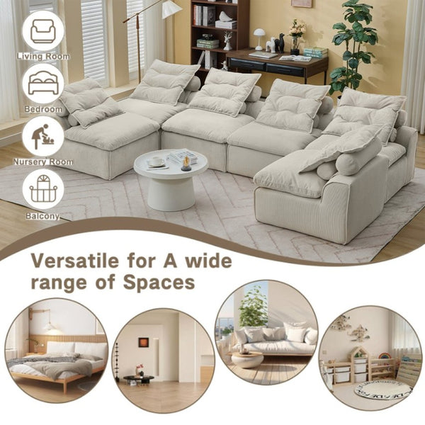 English Elm [new Corduroy Modular Floor Sofa Six Piece Armless Sectional with Neck and Lumbar Pillows W2108S00117