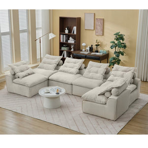 English Elm [new Corduroy Modular Floor Sofa Six Piece Armless Sectional with Neck and Lumbar Pillows W2108S00117