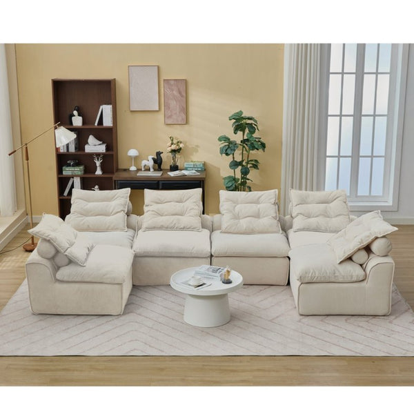 English Elm [new Corduroy Modular Floor Sofa Six Piece Armless Sectional with Neck and Lumbar Pillows W2108S00117