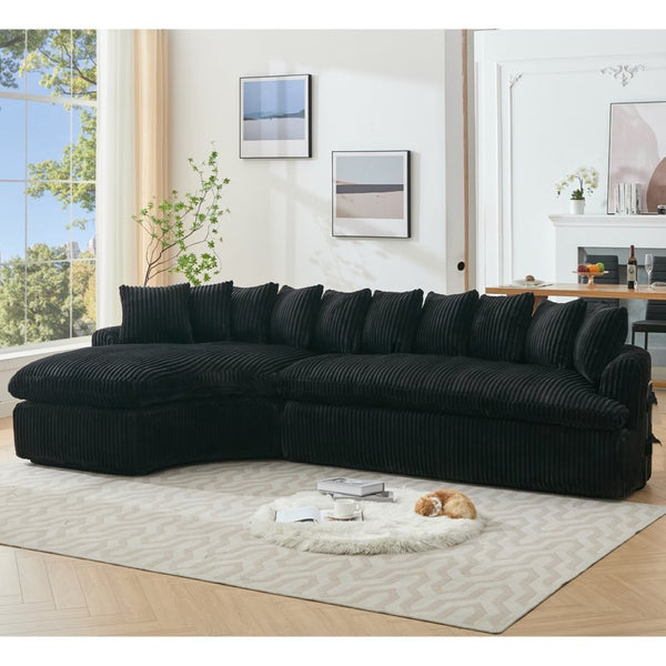 English Elm [new Arrived] 127 Inch Curved L-shape Sectional Sofa Corduroy Cushioned Living Room Seat W2108S00118