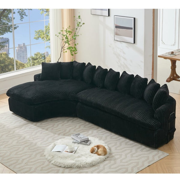 English Elm [new Arrived] 127 Inch Curved L-shape Sectional Sofa Corduroy Cushioned Living Room Seat W2108S00118