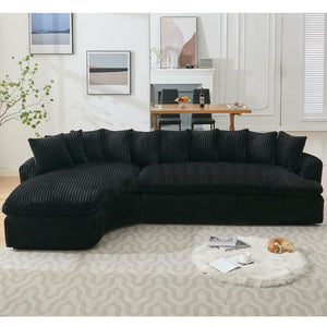 English Elm [new Arrived] 127 Inch Curved L-shape Sectional Sofa Corduroy Cushioned Living Room Seat W2108S00118