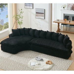 English Elm [new Arrived] 127 Inch Curved L-shape Sectional Sofa Corduroy Cushioned Living Room Seat W2108S00118