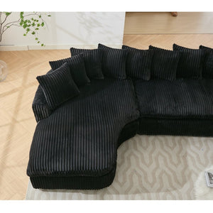English Elm [new Arrived] 127 Inch Curved L-shape Sectional Sofa Corduroy Cushioned Living Room Seat W2108S00118