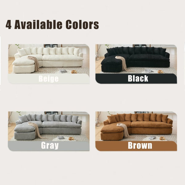 English Elm [new Arrived] 127 Inch Curved L-shape Sectional Sofa Corduroy Cushioned Living Room Seat W2108S00118