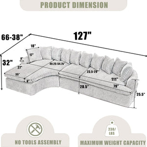 English Elm [new Arrived] 127 Inch Curved L-shape Sectional Sofa Corduroy Cushioned Living Room Seat W2108S00118